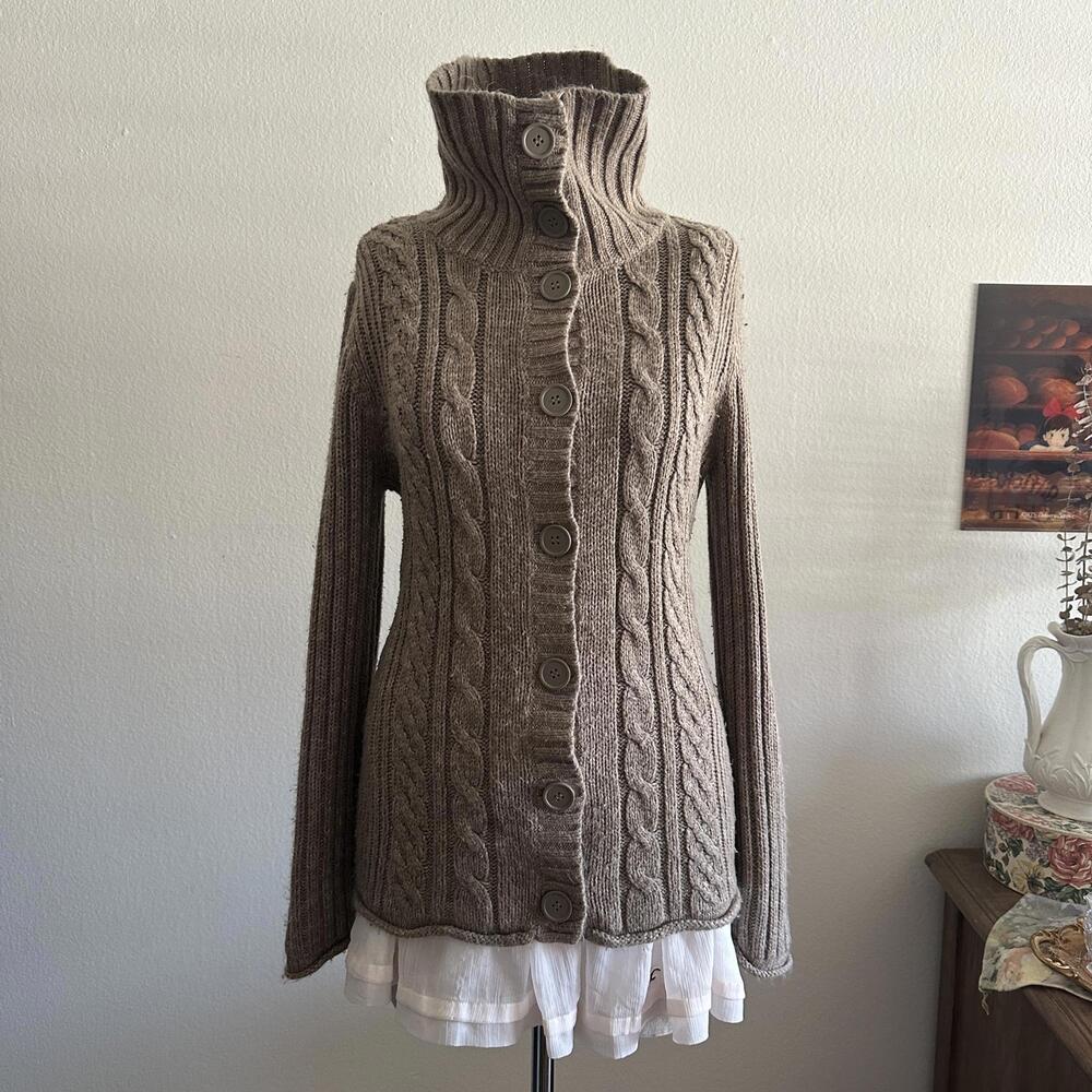 Brown Cable Knit Button Cardigan - image 2